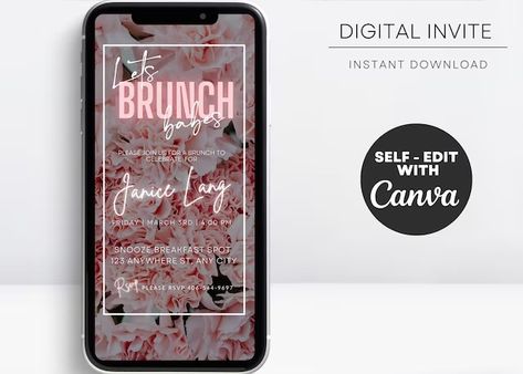 Euphoricrawdesigns - Etsy Party Bus Birthday, Brunch Flyer, Floral Brunch, Brunch Celebration, Music Birthday Party, Throwback Party, Birthday Dinner Invitation, Brunch Inspiration, Elegant Presentation