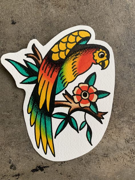 American Traditional Roadrunner Tattoo, Traditional Macaw Tattoo, Parrot Traditional Tattoo, Tradition Bird Tattoo, Neo Traditional Woodpecker Tattoo, Parrot Tattoo, Flash Drawing, Cowboy Tattoos, Flash Design