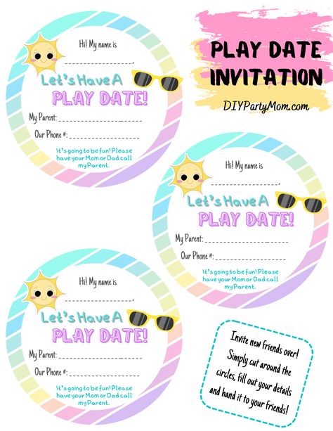 Play Date Invitation, Playdate Cards, Corkboard Ideas, Corkboard Ideas Decor, Date Invitation, Play Date, Cards For Kids, Name Ideas, Invitation Ideas