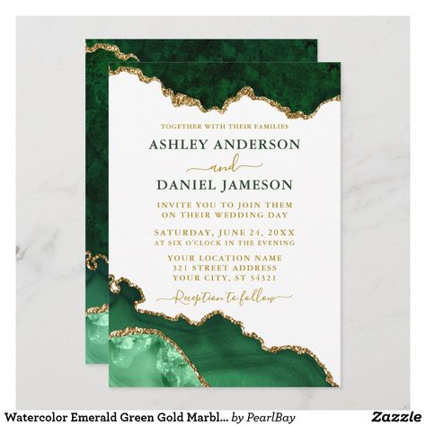 Green And Gold Wedding, Burgundy Invitations, Marble Invitation Wedding, Emerald Green And Gold, Geode Wedding, Emerald Green Weddings, Formal Wedding Invitations, Marble Wedding, Watercolor Green