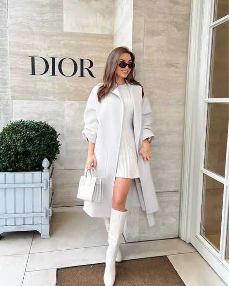 sophielouisesdiary on LTK White High Boots Outfit Winter, White Boot Winter Outfit, Cream Knee High Boots Outfit Winter, White Knee High Boots Outfit, Cream Boots Outfit, Transition Design, Slay Fits, White Boots Outfit, Cream Boots