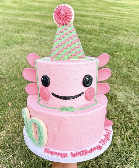 Axolotl Cupcake Cake, Axolotl Birthday Cakes, Axolotl Cupcakes, Axolotl Cake Ideas, Axolotl Birthday Cake Ideas, Axolotl Cake, Axolotl Party Food, Axolotl Birthday Party Cake, Axolotl Birthday Cake