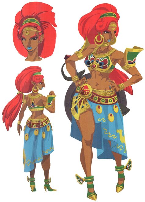 Urbosa Concept from The Legend of Zelda: Breath of the Wild Botw Gerudo, Shihouin Yoruichi, Zelda Twilight Princess, Zelda Breath Of The Wild, Model Sheet, Nintendo Art, Zelda Art, Legend Of Zelda Breath, Game Concept Art