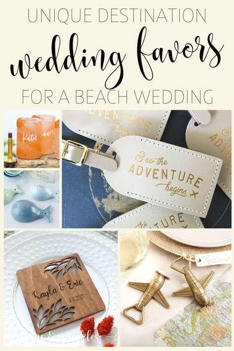 One of my favorite things about beach weddings is that you can give away unique wedding favors that can be useful to the vacation vibe of your nuptials. Below I've given some of my favorite favor choices for celebrating a memorable destination wedding! Hawaiian Wedding Favors, Destination Wedding Gift Bags, Wedding Favors Food, Wedding Decorations Beach, Guest Welcome Bags, Wedding Flowers Beach, Flowers Beach Wedding, Mexico Beach Wedding, Beach Favors