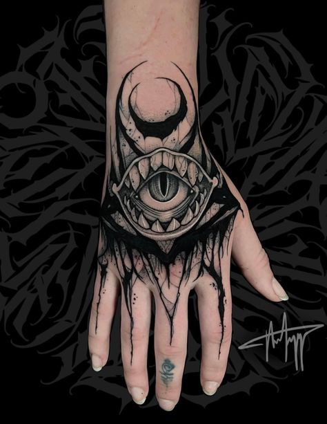 blackwork hand tattoo, goth creepy eye mouth alt tattoos, iowa tattoo artist Creepy Mouth Tattoo, Creepy Finger Tattoos, Creepy Hand Tattoos, Mouth Hand Tattoo, Blackwork Hand Tattoo, Goth Hand Tattoos, Iowa Tattoo, Mouth Tattoo, Creepy Hand