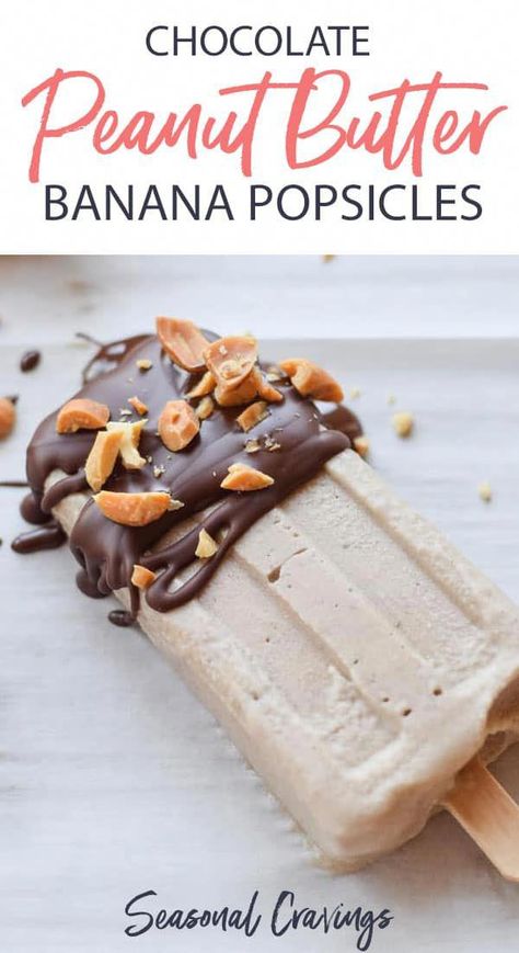 Healthy Chocolate Peanut Butter Banana Popsicles are the tastiest summer treat on a stick.  Hard to believe they have no dairy and are made with coconut cream, bananas, and peanut butter. You can feel good about feeding these treats to your kids! (dairy free, gluten free, vegan) #glutenfree #popsicles #gf #vegan #healthychocolatedesserts Healthy Chocolate Peanut Butter, Banana Popsicles, Cravings Recipes, Dairy Free Gluten Free, No Dairy, Homemade Popsicles, Ice Lolly, Popsicle Recipes, On A Stick