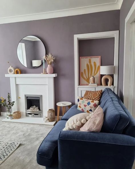 Farrow And Ball Purple Paint Colors, Blue Purple Wall Paint, Farrow And Ball Purple, Brassica Farrow And Ball, Purple Hallway, Georgian Living Room, Purple Kids Room, Kids Room Wall Color, Purple Wall Paint