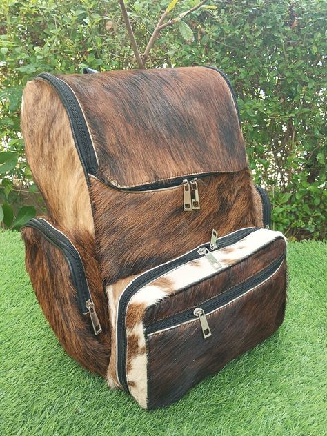 Real Cowhide Backpack Brown Brindle Cowhide Bag Cowhide Backpack Diaper Bag Cowhide Hair on Rucksack Travel Shoulder Bag Customize Backpack, Diaper Bag Accessories, Cowhide Bag, Multipurpose Bag, Tan Cowhide, Cow Skin, Diaper Bag Backpack, Cow Hide, Backpack Bag