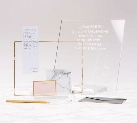 Acrylic Memo Display | Pottery Barn Clear Desk Organizer, Acrylic Desk Accessories, Sleek Office, Clear Desk, Acrylic Desk, Desk Accessories Office, Memo Board, Tablet Holder, Desk Organizer