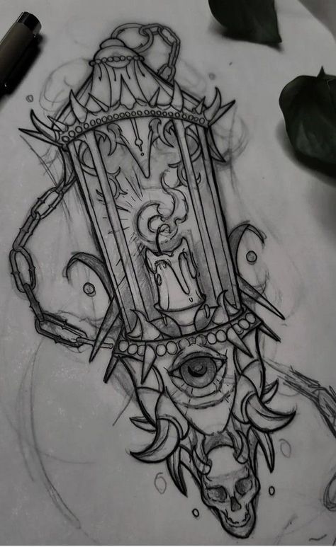 Dark Tattoo Flash, Neo Traditional Tattoos Black And Grey, Dark Traditional Tattoo, Blackwork Tattoo Design Drawings, Lantern Tattoo Design, Candle Tattoo Design, Traditional Tattoo Black And Grey, Trippy Tattoo Ideas, Traditional Tattoo Stencils