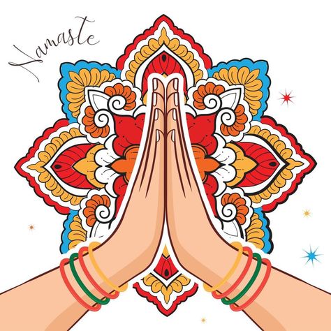 Namaste Illustration, Namaste Images, Hands Cartoon, Namaste Hands, Yoga Images, Ganesh Chaturthi Images, Design Mandala, Banner Background Images, Mandalas Design