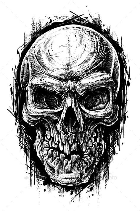 Detailed Graphic Human Skull Trash Polka Line Art #AD #Human, #ad, #Skull, #Detailed, #Graphic Zombie Artwork, Skull Artwork Illustrations, Skull Art Tattoo, Cartoon Skull, Aries Art, Skull Stencil, Skull Sketch, Realistic Cartoons, Zombie Art