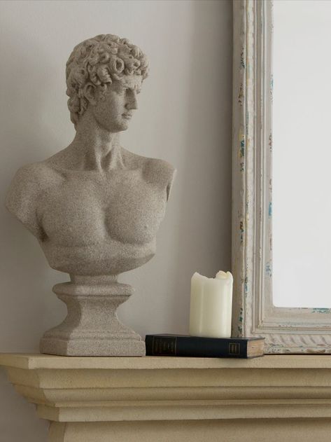 Inspired by Michelangelo's David statue this stunning work of art can finally be admired at home. This decorative statue is made from resin and sand giving it a stone like appearance. With its complex details the David Bust Statue can be added with your interior design ideas creating the perfect home decoration for a modern living room. Michelangelo Paintings, Mood Board Bedroom, David Bust, Michelangelo's David, David Statue, Bust Statue, Bust Sculpture, Cabinet Style, Stone Statues