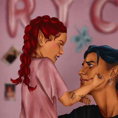 Maya on Instagram: "„Don’t be sad, Ruhn.“‘ - shares are very appreciated, but please do not repost without credit - Small Bryce painting a smile on Ruhn‘s face after he had yet another fight with his father 💔 I loved working on this DTIYS challenge by @s.seidel.art so much and of course I had to make it a little sad 😅 check out her original artwork on her account! Also, you can find the tattoo explanation and other details on the last slides 👀🤗 #seidelart5kdtiys #ruhndanaan #ruhn #bryceq Bryce And Az, Ruhn Danaan And Bryce Crescent City, Bryce Quinlan And Ruhn Danaan, Ruhn Danaan Wallpaper, Bryce And Ruhn Danaan, Ruhn Danaan Lydia, Ruhn Danaan Fanart, Rhun Danaan, Ruhn Danaan And Lidia