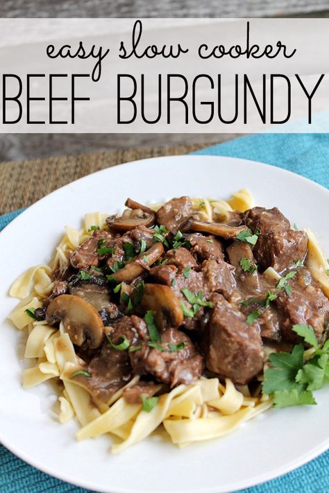 Yummy easy slow cooker beef burgundy Beef Burgundy Slow Cooker, Crockpot Beef Burgundy, Dinner Recipes Beef, Beef Burgundy Recipe, Beef Burgundy, Crockpot Dinner Recipes, Crock Pot Beef, Recipes Beef, Crockpot Beef