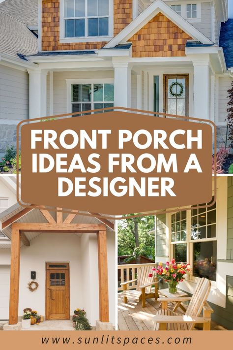 Front porch ideas are everywhere! But what looks good? Here are some front porch decor ideas from a Designer that are sure to add curb appeal to your home! Your front porch decor can change the whole look of your house. Learn what looks will suit your style the best! Front Porch Remodel Ranch, Small Front Porch Construction Ideas, New Orleans Front Porch Ideas, Ranch Front Porch Ideas Curb Appeal, Traditional Front Porch Ideas, Asymmetrical Front Porch Decor, French Country Porch Ideas, Add Front Porch To House Ranch Style, Remodel Front Porch