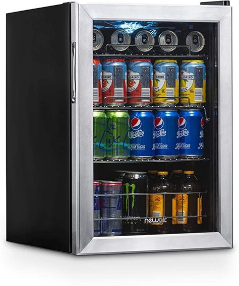 NewAir Beverage Refrigerator Cooler with 90 Can Capacity - Mini Bar Beer Fridge with Right Hinge Glass Door - Cools to 34F - AB-850 - Stainless Steel Small Mini Fridge, Refrigerator Cooler, Chilled Beer, Beverage Coolers, Drink Storage, Beverage Fridge, Beer Fridge, Bar Beer, Beverage Refrigerator