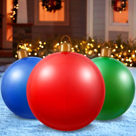 PRICES MAY VARY. Inflatable Christmas Yard Decorations - Package come with 3pcs PVC inflatable Christmas balls in 3 different colors(green,red,blue) + 3 ground stakes + 3 double-sided adhesive tapes + 3 suction cups+3 carabiners,15pcs in total.Great for outdoor Christmas decorations! 24Inch/18Inch Outdoor Christmas decorations - There are 3 inflatable Christmas balls in 2 sizes.(24inch red,18inch green,18inch blue). Two ways to use inflatable Christmas balls - 1.Fix Christmas balls on ground by Christmas Decorations Yard, Outdoor Christmas Decorations Yard, Gala Decorations, Outside Christmas Decorations, Work Holiday Party, Outdoor Christmas Tree, Rustic Holiday Decor, Christmas Balls Decorations, Christmas Window Decorations