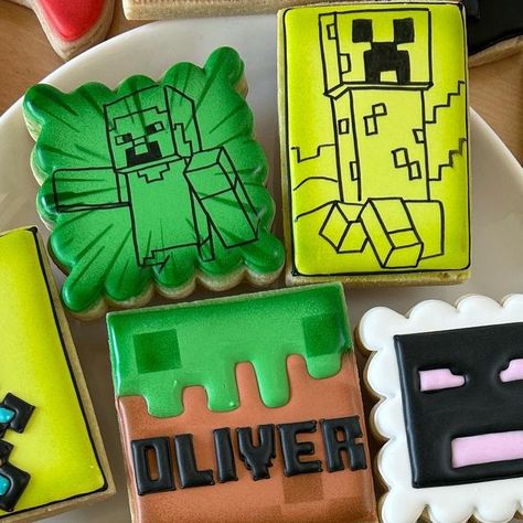 Mind Craft Cookies, Minecraft Sugar Cookies, Minecraft Cookies Decorated, Boys 8th Birthday, Minecraft Cookies, Cookie Kingdom, Sugar Cookie Designs, 9th Birthday Parties, Minecraft Birthday