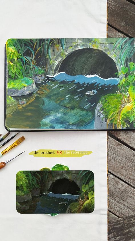 Ghibli Study, Gouache Sketchbook, Oil Pastels Painting, Gouache Art, Canvas Painting Designs, Painting Art Lesson, Ghibli Art, Nature Art Painting, Amazing Art Painting