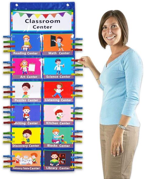 Pocket Chart Ideas, Classroom Pocket Charts Ideas, Diy Pocket Chart Stand, Preschool Pocket Chart Ideas, Classroom Jobs Pocket Chart, Center Management, Listening Center, Library Center, Teacher Accessories