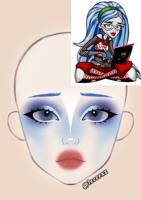 Monster High Characters Makeup, Halloween Costume With Blue Hair, Ghoulia Monster High Costume, Makeup Looks Creative Cool, Ghoulia Monster High Cosplay, Crazy Person Makeup, Ghoulia Yelps Makeup, Makeup Cosplay Ideas, Ghoulia Yelps Costume