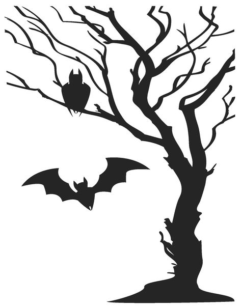 Spooky Halloween Tree Drawing, Spooky Tree Drawing, Spooky Tree Silhouette, Tree Line Drawing, Whiteboard Ideas, Spooky Forest, Tree Outline, Spooky Tree, Homemade Halloween Decorations