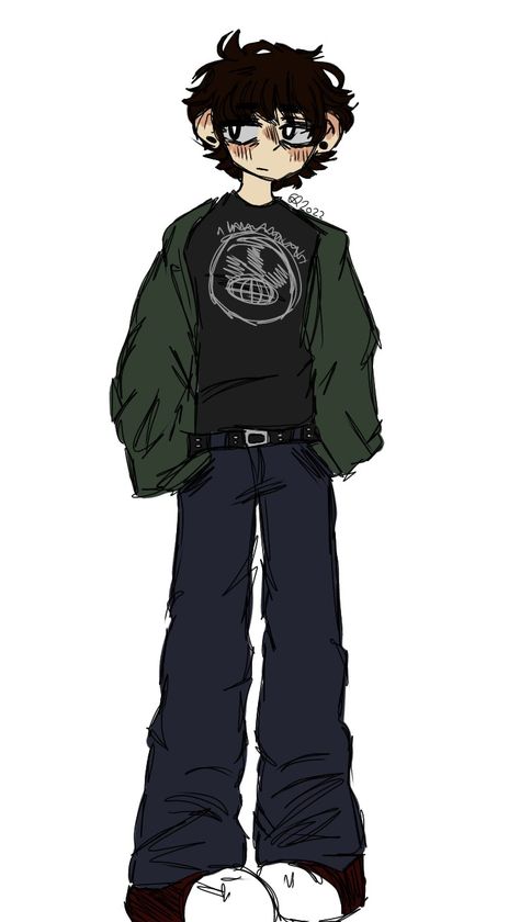 Punk Style Drawing, Rodrick Heffley Fan Art, Rodrick Sketch, Rodrick Heffley Aesthetic Outfits, Messy Hair Boy Drawing, Rodrick Art, Rodrick Heffley Outfit, Rodrick Drawing, Baggy Shirt Drawing