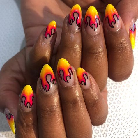 Cute Flame Nails, Neon Flames, Flame Nails, Nail Time, Short Acrylic, Fire Nails, Short Acrylic Nails, Acrylic Nails, Miami