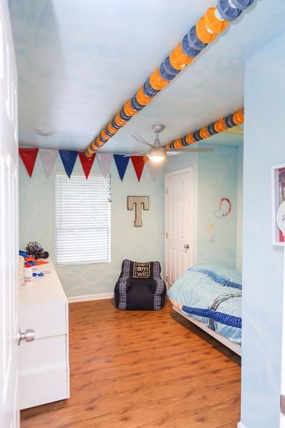 Swimming hobby themed room by Sunshine on a Ranney Day. | Jenna | Pinterest  | Themed rooms and Sunshine Swimmer Bedroom, Swim Quotes, Swim Mom, Rope Decor, Room Makeovers, House Bedrooms, Themed Bedroom, Old Room, Themed Room