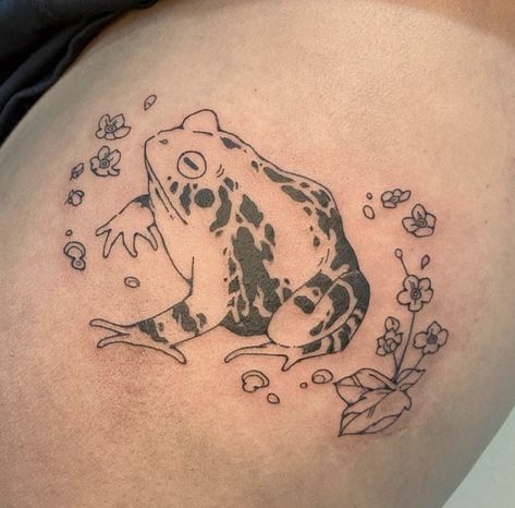 Cute Toad Tattoo, Toad Tattoo Design, Bullfrog Tattoo, Tadpole Tattoo, Toad Tattoos, Toad Tattoo, Core Tattoo, Print Making Designs, Tree Frog Tattoos