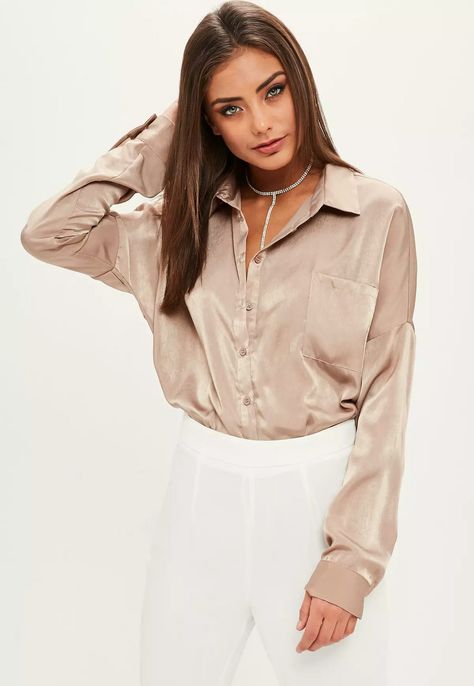 Bella Ella Boutique White & Purple Floral Leggings #zulilyfinds Beige Shirt Outfit, Satin Shirts For Women, Satin Shirt Outfit, Silk Blouse Outfit, Satin Bow Blouse, Satin Shirts, Silky Shirt, Beige Shirt, Fur Clothing