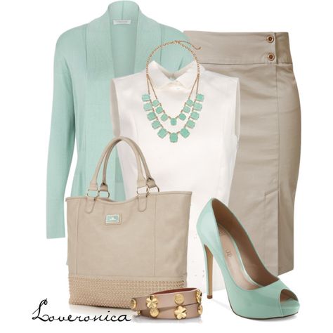 "Untitled #231" by loveronica on Polyvore Look Working Girl, Beige Skirt, Casual Chique, Business Outfits, Office Fashion, Work Fashion, Look Chic, Mode Outfits, Look Fashion