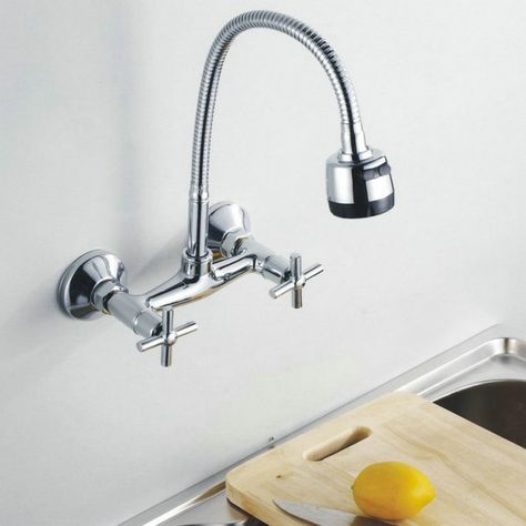 Kitchen Sink Wall, Wall Mounted Kitchen Faucet, Kitchen Sink Lighting, Industrial Bathroom Lighting, Basin Kitchen Sink, Wall Mount Kitchen Faucet, Chrome Kitchen Faucet, Wall Faucet, Kitchen Faucet With Sprayer