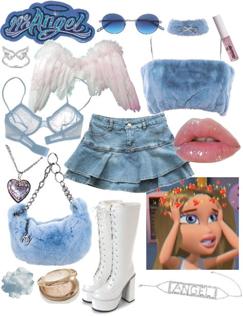 90s Bratz Aesthetic Fashion, Chloe Bratz Doll Halloween Costume, Cloe Bratz Halloween Costume, Bratz Clothes Aesthetic, Cloe Bratz Outfits Halloween, Bratz Core Aesthetic Outfits, Blue Bratz Outfit, Bratz Theme Outfit, Cloe Bratz Aesthetic Outfits