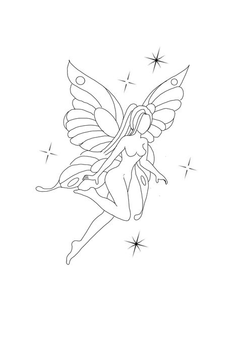 Fairy Aesthetic Tattoo Designs, Tiny Fairy Tattoo Simple, Pixie Tattoo Fairy, Fairy Outline Tattoo, Fairy Aesthetic Tattoo, Mini Fairy Tattoo, Fairy Tattoo Stencil, Simple Fairy Tattoo, Small Fairy Tattoo