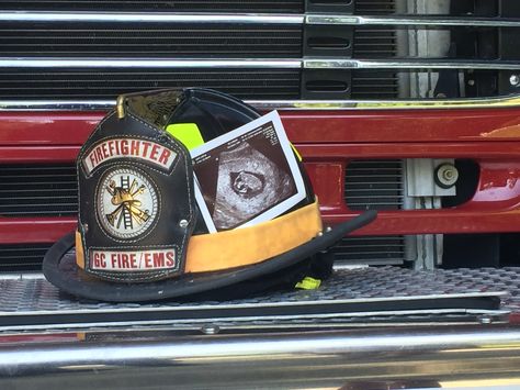 Another firefighter themed pregnancy announcement for our Baby Sapp! Firefighter Pregnancy Announcement, Foster Baby, Firefighter Baby, Firefighter Love, Baby Announcement Pictures, Couple Pregnancy Photoshoot, Newborn Mom, Baby Planning