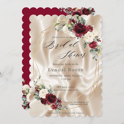 Red Bridal Shower Ideas, Burgundy Bridal Shower Ideas, Geometric Invitation, Geometric Invitations, Paris Romance, Floral Bridal Shower, Floral Bridal, Floral Invitation, Bridal Showers