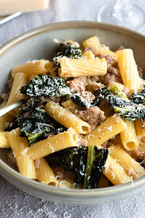 Sausage and Cavolo Nero Pasta - Inside The Rustic Kitchen Broccoli Rabe Pasta, Broccoli Rabe And Sausage, Kitchen Italian, Kale Pasta, Italian Pasta Dishes, Broccoli Rabe, Chilli Recipes, European Recipes, Kale Recipes