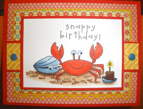 Stamps: Crab & Company Paper: Poppy Parade, MME DSP, Gina K Luxury White Ink: memento Accessories: Copics, snap eyelets, stickles  Read more: http://www.splitcoaststampers.com/gallery/photo/2277003#ixzz2gWM1VyJ6 Snappy Birthday Donna Stampin Up Crab And Company, Crab Birthday Cake Ideas, Alex Minecraft, Crab Cards Handmade, Stampin Up Friends Are Like Seashells Birthday Cards, Octopus Birthday Cards, Beaded Crab, Whimsical Cards, Octopus Card