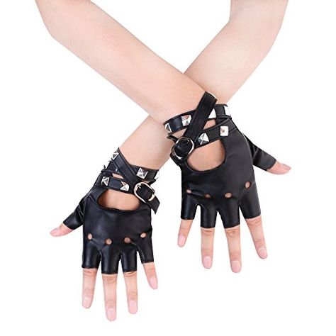 JISEN Women Punk Rivets Belt Up Half Finger PU Leather Pe... https://smile.amazon.com/dp/B01HM89QYS/ref=cm_sw_r_pi_dp_U_x_RANwAbEM7DRHB Punk Gloves, 80s Accessories, Biker Gloves, Red Gloves, Pokemon Cosplay, Fingers Design, Black Leather Gloves, Gloves Black, Belt Design