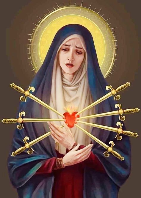 Mexican Catholic Art, Seven Sorrows Of Mary, 7 Sorrows Of Mary, Sorrows Of Mary, Roman Catholic Art, Lady Of Sorrows, Ayesha Erotica, Virgin Mary Art, Mother Mary Images