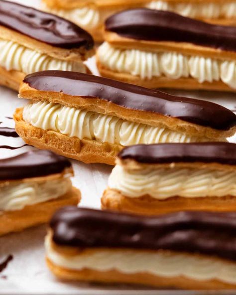 Choux Buns, Eclair Recipe, Chocolate Eclair, Recipe Tin, Recipetin Eats, Desserts Vegan, Choux Pastry, French Desserts, Chocolate Glaze