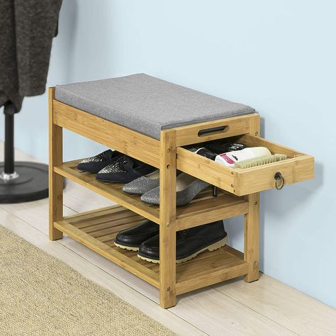 SoBuy® FSR49-N, Bamboo Shoe Rack Shoe Bench with Lift Up Bench Top and Seat Cushion, Hallway Shoe Storage Bench Organizer with Drawer: Amazon.co.uk: Kitchen & Home Shoe Storage Seat, Hallway Shoe Storage Bench, Shoe Rack With Seat, Hallway Shoe Storage, Wood Shoe Storage, Bamboo Shoe Rack, Shoe Storage Bench, Wooden Shoe Racks, Shoe Rack Living Room