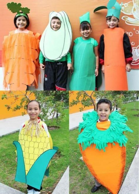 Fruit & Vegetable Costumes for Kids - Homemade Fancy Dresses - Kids Art & Craft Vegetable Costumes For Kids Diy, Diy Fruit Costume, Fancy Dress Ideas For Kids, Fruit Clothes, Vegetable Costumes, Corn Costume, Fancy Dress Ideas, Fruit Costumes, Outfit Ideas For Church