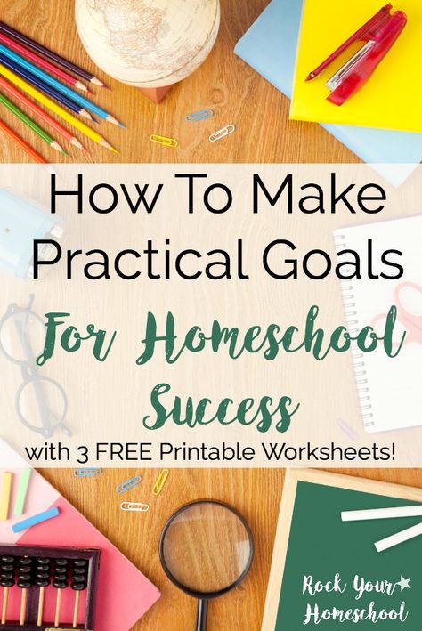 Feel overwhelmed with your homeschool? Or maybe like you never get enough done? There is a way to get your homeschool on track & know you have accomplished your goals. Find out how to make practical goals for your homeschool plus get these three FREE printable worksheets for daily, weekly, & monthly practical goal setting. Homeschool Goals, Goal Setting Activities, Relaxed Homeschooling, Homeschool Advice, Homeschool Hacks, Homeschool Inspiration, Homeschool Encouragement, Homeschool Life, Homeschool Planner