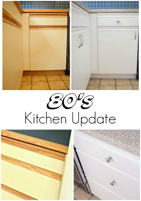 Update your ugly 80s kitchen with some paint and new hardware. This handy tutorial will show you how I transformed our melamine and oak cabinets and gave our kitchen a whole new look! #kitchen #kitchendesign #kitchenmakeover #kitchenideas 80s Kitchen, Laminate Kitchen Cabinets, Melamine Cabinets, Redo Cabinets, Painting Oak Cabinets, Laminate Cabinets, Laminate Kitchen, Diy Kitchen Renovation, Oak Kitchen Cabinets