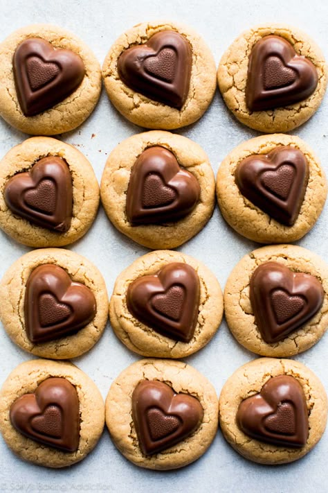 Peanut Butter Sweetheart Cookies Heart Candies, Soft Peanut Butter Cookies, Sallys Baking, Butter Pecan Cookies, Frozen Cookie Dough, Peanut Butter Blossoms, Sally's Baking, Valentine's Day Treats, Frozen Cookies