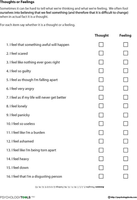 Thoughts Or Feelings CBT Worksheet | Psychology Tools Cbt Worksheets, Clinical Social Work, Cognitive Behavior, School Social Work, Counseling Activities, Child Therapy, Counseling Resources, Therapy Worksheets, Group Therapy