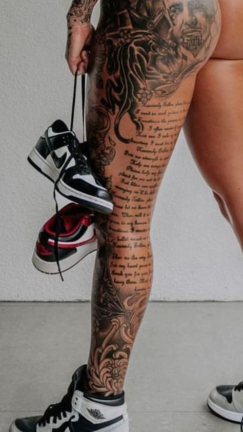 All Leg Tattoo, Full Leg Tattoo Female, Arm Sleeve Tattoos For Women, Full Leg Tattoos, Stylish Tattoo, Hip Tattoos Women, Tattoos For Black Skin, Full Body Tattoo, Leg Tattoos Women